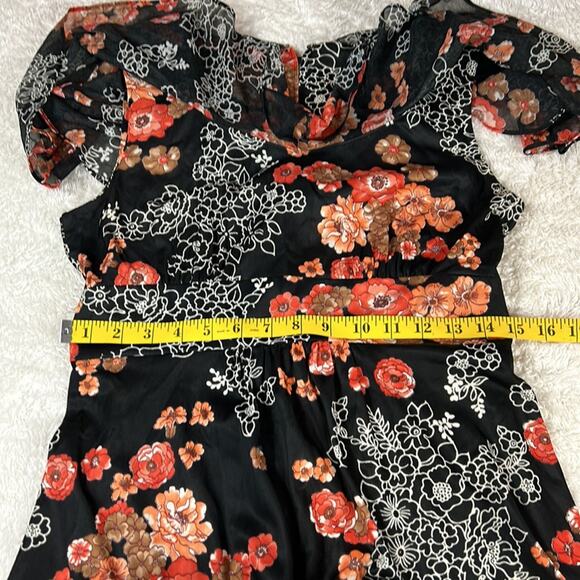Vintage 70s Unbranded flutter collar black orange floral print maxi dress, small - Picture 6 of 9